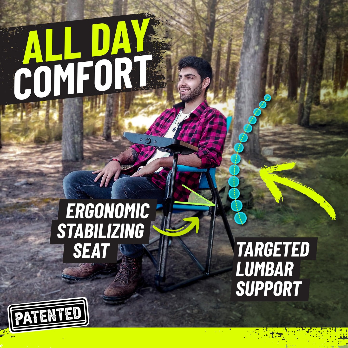 STRONGBACK Outdoor Chair Director Portable Camping Chair with Lumbar Support - Cupholder &Pocket Included - Heavy-Duty Foldable Chair - Rocker/Black