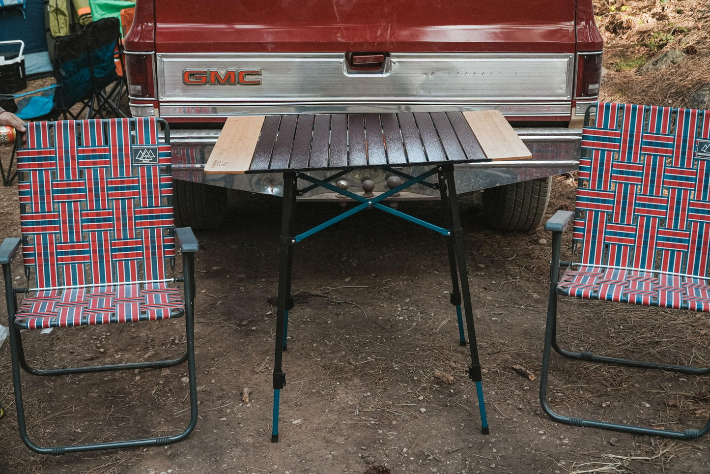 MOUNTAIN SUMMIT GEAR Bamboo/Aluminum Roll-Top Camping Table - Hybrid and Portable Aluminum-Top/Bamboo Folding Table with Adjustable Height Steel Frame by Caddis Sports