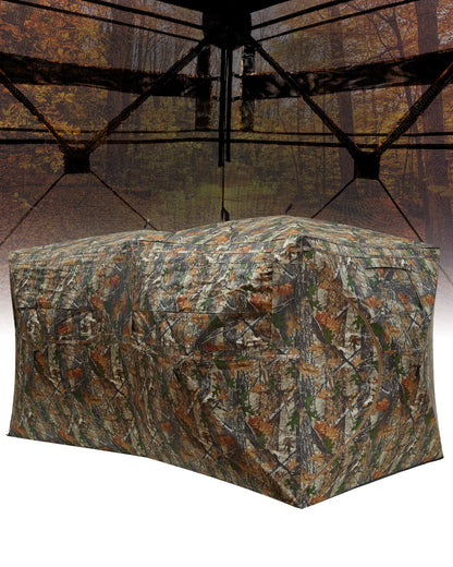 Hunting Blind 270 Degree See Through Ground Blind for Turkey Deer Hunting, 4-6 Person Camouflage Pop Up Hunting Blinds Ground Waterproof Portable Concealed Shelter with Silent Door and Carrying Bag