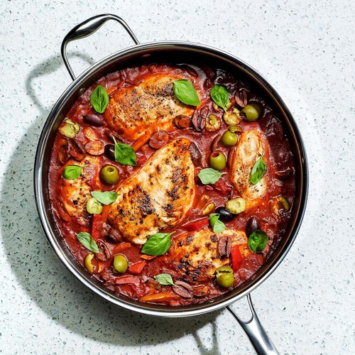 HexClad Hybrid Nonstick 5.5-Quart Deep Sauté Pan - Tempered Glass Lid, Stay-Cool Handle, Oven-Safe to 900°F