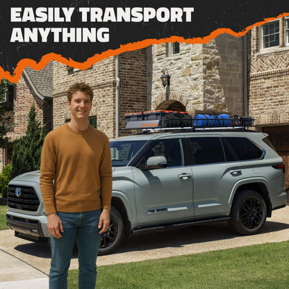 Mockins 90"x50"x6" XXL Heavy Duty Roof Rack Cargo Carrier for Top of Vehicle Storage | 250 Lbs. Cap Steel Car Roof Basket Set w/Straps | All-Weather Rooftop Cargo Carrier for SUV, RV & Large Vehicles