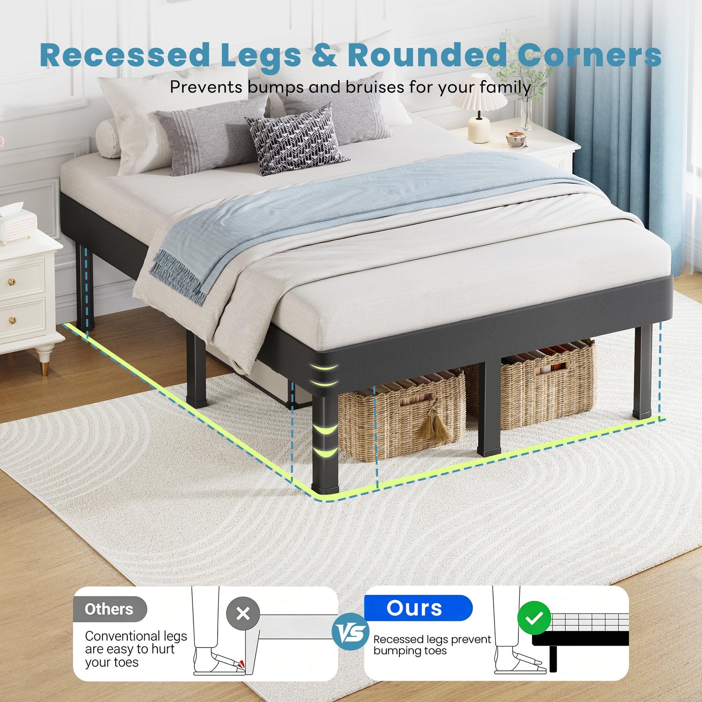 NKZ Box Spring Full Size, 14 inch All-in-One Box Spring with 9 Legs for Full Bed, 4000lbs Heavy Duty Metal Mattress Foundation with Fabric Cover, Noise Free, Easy Assembly, Black