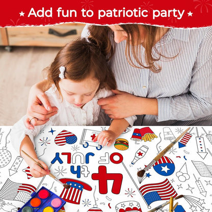 Childom 1 Pack Fourth of July Coloring Tablecloth for Kids,4th of July Crafts for Kids 30"x72" Giant Coloring Poster Table Cloth,Large Paper Poster Crafts Party Activities,4th of July Paper Tablecloth