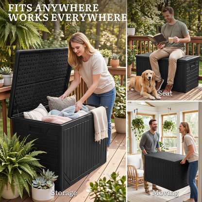 YITAHOME 230 Gallon Extra Large Outdoor Storage Box, Waterproof Double-Wall Deck Box with Hydraulic Piston for Garden Tools, Pool Accessories & Cushions, Resin Deck Organizer with Bench Seat(Black)