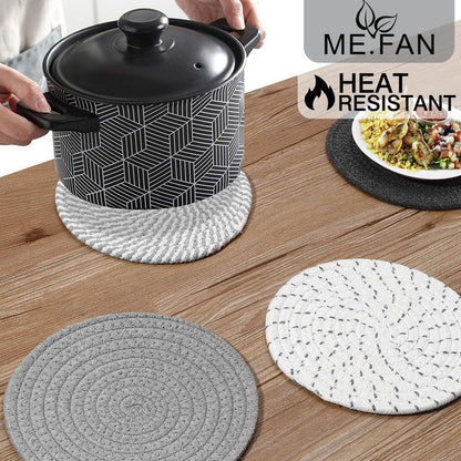 ME.FAN 7 Inch Trivets/Potholders 4 Set Cotton Thread Weave Trivets for Pots and Pans - Large Coasters/Hot Pads to Protect Desktop & Countertop - Mix 1