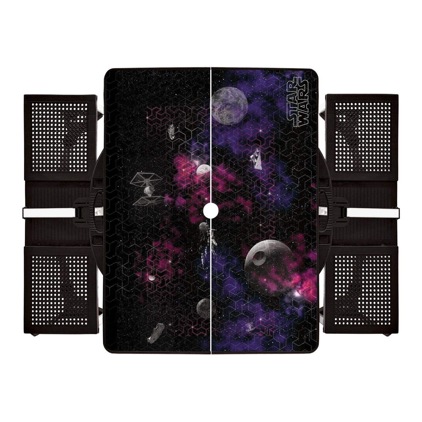 PICNIC TIME Star Wars Death Star Folding Picnic Table with Seats, Collapsible Aluminum Table and Bench Set with Umbrella Hole, Lightweight Portable Table for Camping, Travel, Tailgating, (Black)