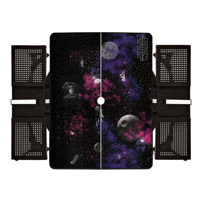 PICNIC TIME Star Wars Death Star Folding Picnic Table with Seats, Collapsible Aluminum Table and Bench Set with Umbrella Hole, Lightweight Portable Table for Camping, Travel, Tailgating, (Black)