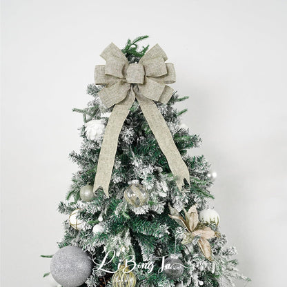 Skiennix 13" Burlap Wired Ribbon Bow | Rustic Christmas Tree Topper & Party Decoration - Large Gift Bow