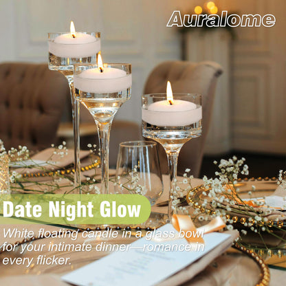 Auralome White Floating Candles 3-Inch - 12 Pack Water Floating Candle Long Burning Candle Set Unscented Candles Floating for Centerpieces Wedding Dinner Thanksgiving Party Home Decor