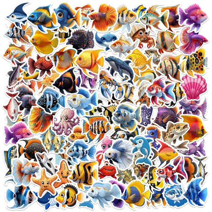 Ocean Aniaml Stickers for Kids,100 Pcs Under The Sea Animal Stickers for Decorations, Waterproof Sea Creature Fish Sticker Ideal for Water Bottles Party Favors Supplies Crafts Decor