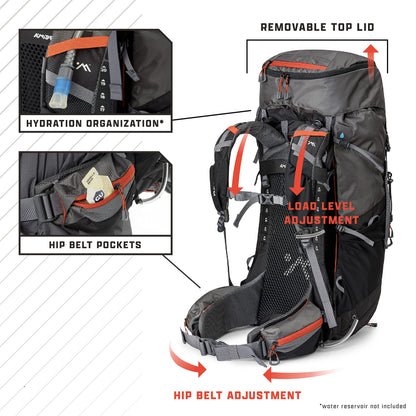 AMPEX Hiking Backpack | Camping Essentials Lightweight Backpack for Men & Women, Travel Bag for Backpacking, Camping, Hunting and More (50 Liter)