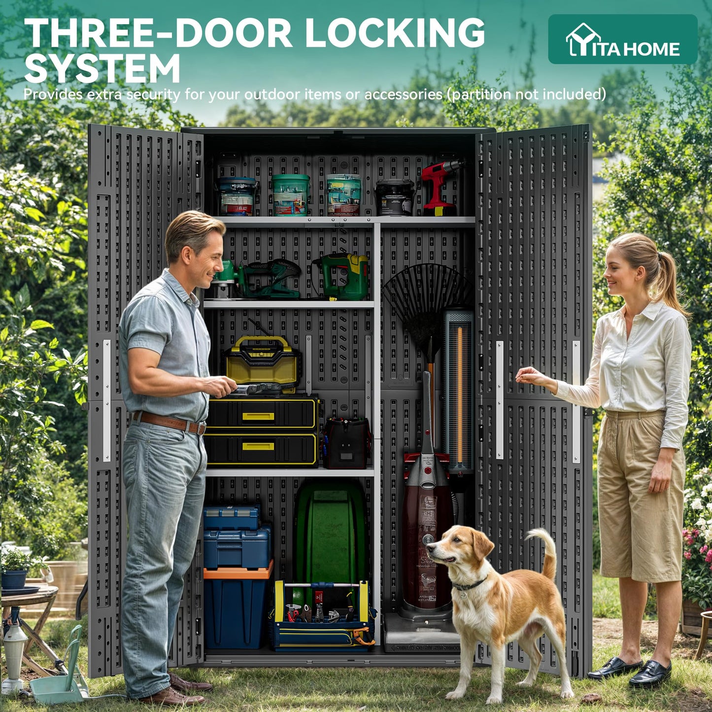 YITAHOME 60 cu ft Tall Outdoor Storage Shed w/o Shelf, Resin Vertical Outdoor Storage Shed, Large Waterproof Storage Cabinet for Garage, Poolside, and Garden (Dark Gray + Black)