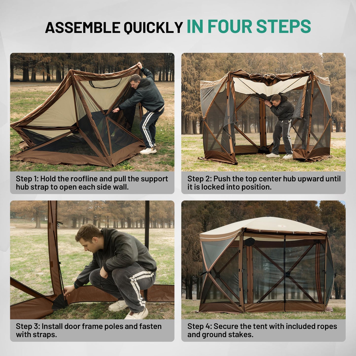 Overmont 10x10FT Pop up Gazebo Screen Tent - Large Instant Screen House Tent with Netting Removable Wind Cloths Full Open Door Skylight - Portable Outdoor Shelter for Camping Backyard Patio Parties