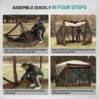 Overmont 10x10FT Pop up Gazebo Screen Tent - Large Instant Screen House Tent with Netting Removable Wind Cloths Full Open Door Skylight - Portable Outdoor Shelter for Camping Backyard Patio Parties