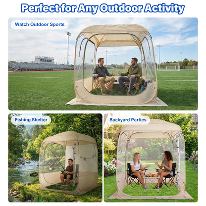 DIAMONDFORGE Pop Up Sports Tent 5x5 FT, Portable Waterproof Clear Tent with Removable Top Cover for 2-3 Person, Instant Setup, Spacious BubbleTent for Outside, Patio and Outdoor Activities, Beige