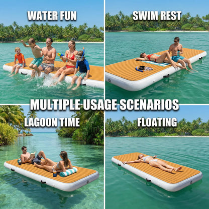 FluxionX Inflatable Dock Platform, 9'10" x 3'3" x 6" PVC Floating Water Platform with Non-Slip EVA Surface for Boats, Yachts, Jet Skis & Lake Leisure, Pump, Carry Bag & Repair Kit