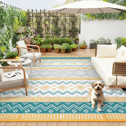 GarveeHome Large Modern Geometric Indoor Outdoor Area Rug 10x14 Black/White, Lightweight Portability Rug for Backyard, Patio, Porch, Easy-Cleaning, Pet-Friendly, Non-Shedding Yellow/Green/Gray/White