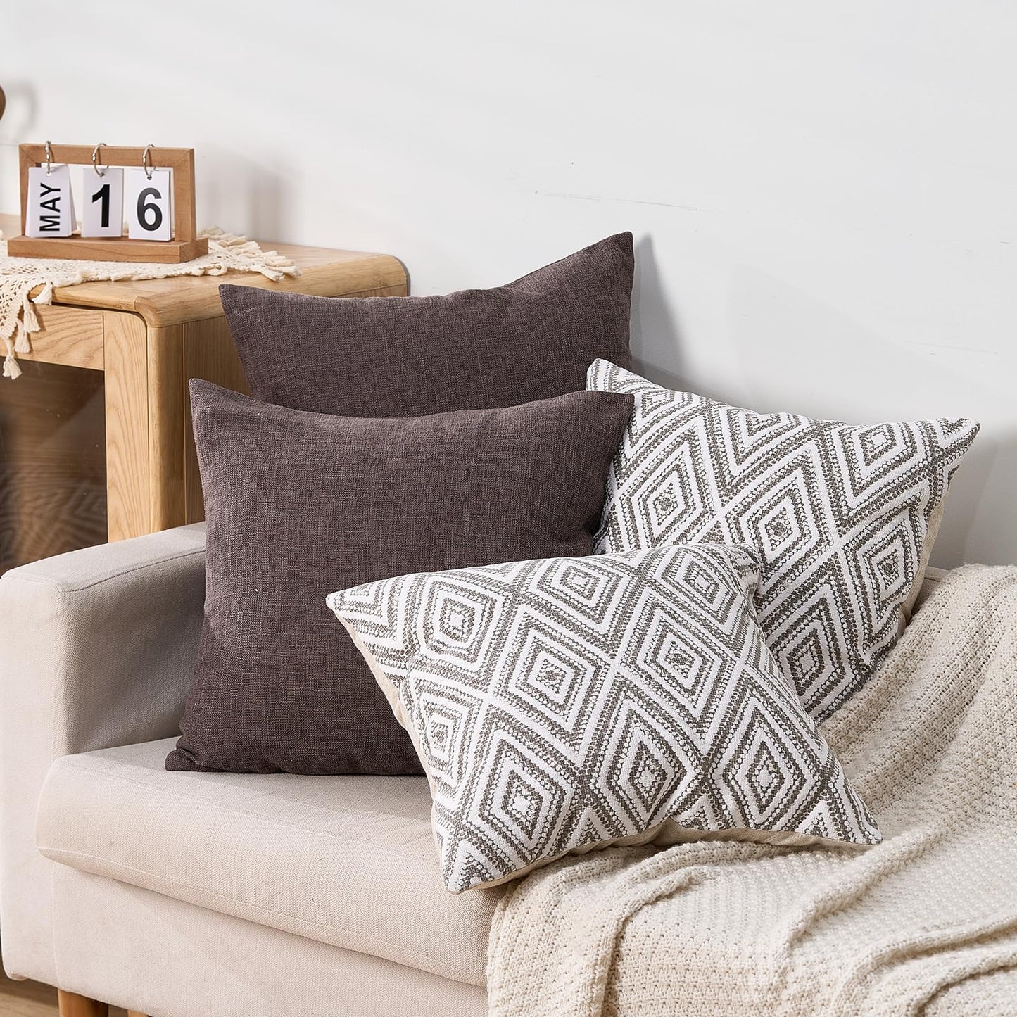 HPUK Decorative Throw Pillow Covers Set of 4 Square Couch Pillows Linen Cushion Cover for Couch Sofa Living Room, 18"x18" inches, Blue