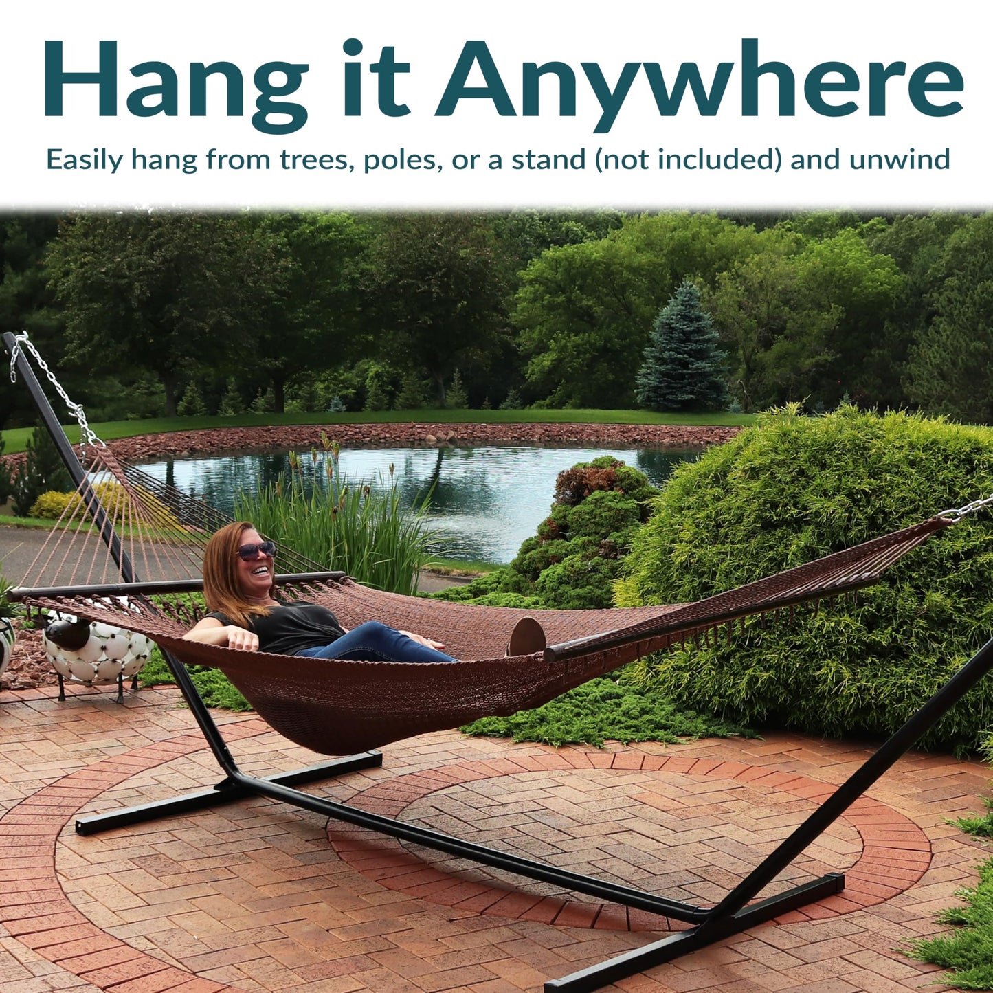 Sunnydaze Soft-Spun Polyester Rope Double Hammock for Outside - 600-Pound Weight Capacity Extra Large Hammock - Mocha
