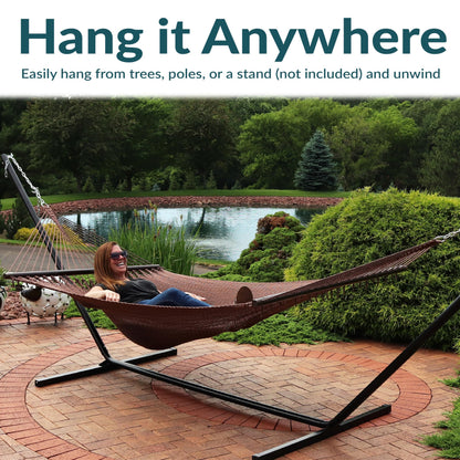 Sunnydaze Soft-Spun Polyester Rope Double Hammock for Outside - 600-Pound Weight Capacity Extra Large Hammock - Mocha