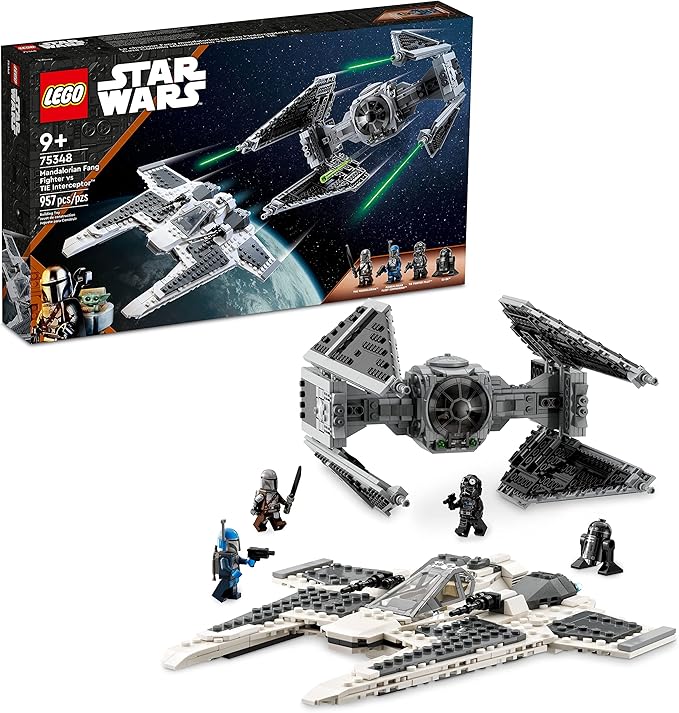 LEGO Star Wars Mandalorian Fang Fighter vs. TIE Interceptor 75348 Building Toy Set Perfect Star Wars Gift for Fans Aged 9 and Up with 3 Characters Including The Mandalorian