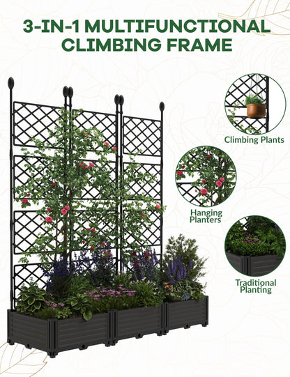 3 PCS Raised Garden Bed with Trellis & Privacy Screen, 50" x 63" Tall Vertical Garden Planter Box for Climbing Plants, Outdoor Trellis for Vegetables, Flowers, Patio, Balcony, Garden Black