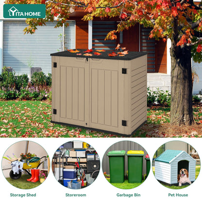 YITAHOME Outdoor Horizontal Storage Sheds w/o Shelf, 35 Cu Ft Lockable Resin Waterproof Shed, Ideal for Garden Tools, Easy to Assemble, Brown