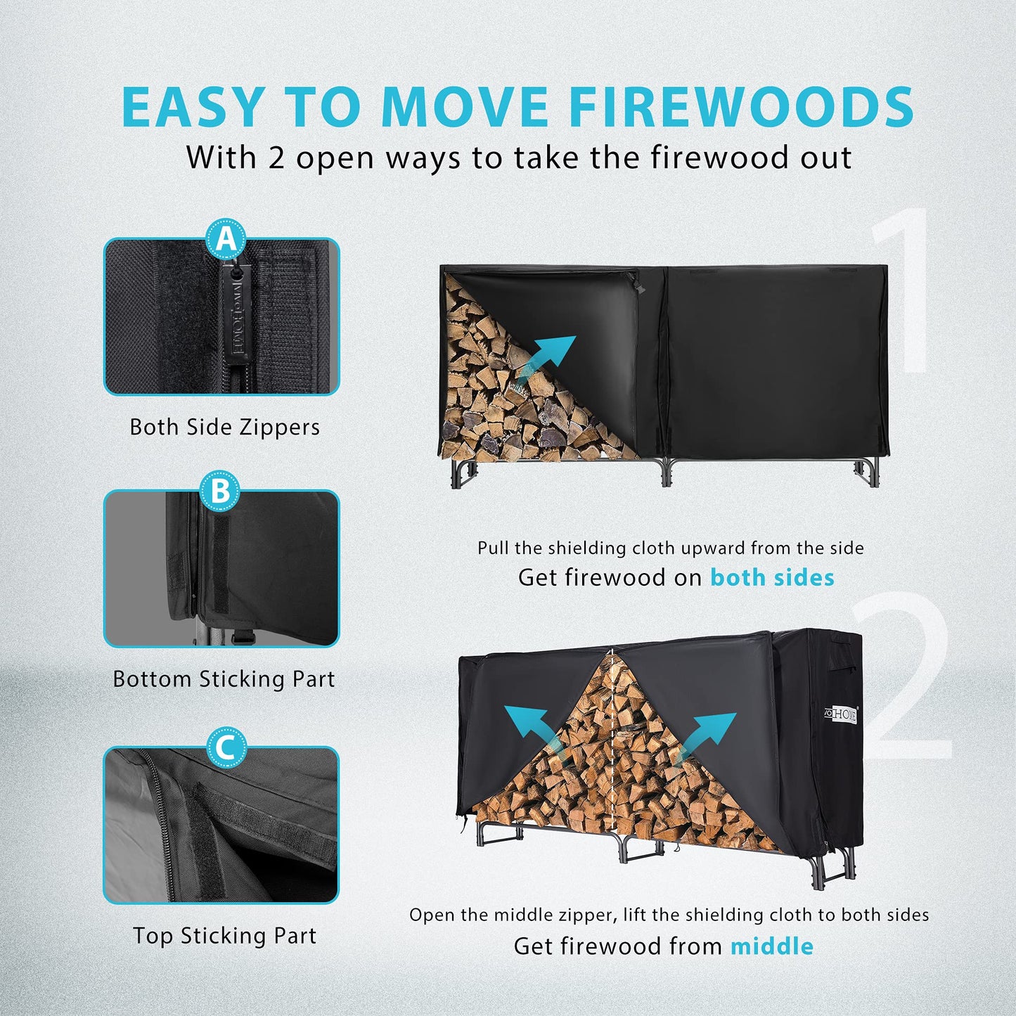 VIVOHOME 21.5 Inches Folding Heavy Duty Firewood Storage Log Rack with 8ft Heavy Duty Indoor Outdoor F