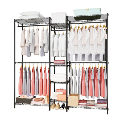 Serxis Heavy Duty Clothes Rack for Hanging Clothes, Metal Garment Rack，Large Capacity Portable Clothing Rack，Freestanding Open Wardrobe Organizer Rack, 67.0"L x 13.8"W x 75.6"H Max Load 720LBS, Black