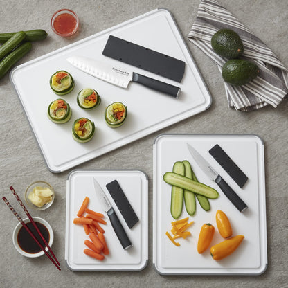 KitchenAid Classic Cutting Board with Perimeter Trench and Non Slip Edges, Dishwasher Safe, 11 inch x 14 inch, White and Gray