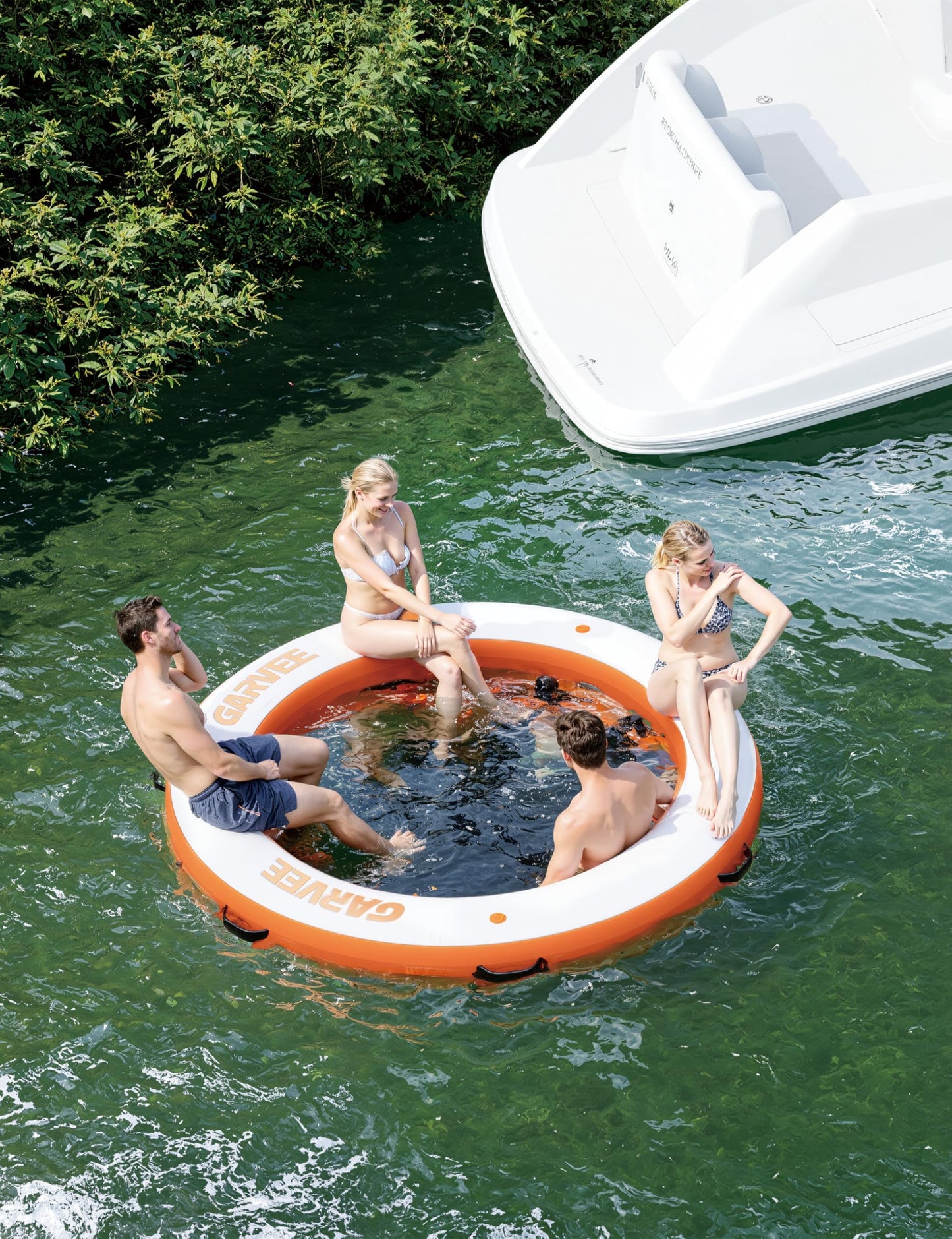 MegaChoice Round 8x8FT Inflatable Floating Dock, Non-Slip EVA Platform Water Mat with Mesh Swim Area, Heavy Duty Floating Island Raft for Pool, Lake, Beach, Ocean