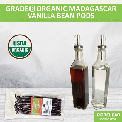 50 Madagascar Organic Vanilla Beans Grade B. Certified USDA Organic. 5"-7" by FITNCLEAN VANILLA for extract, Cooking and Baking. Whole NON-GMO Bourbon Pods