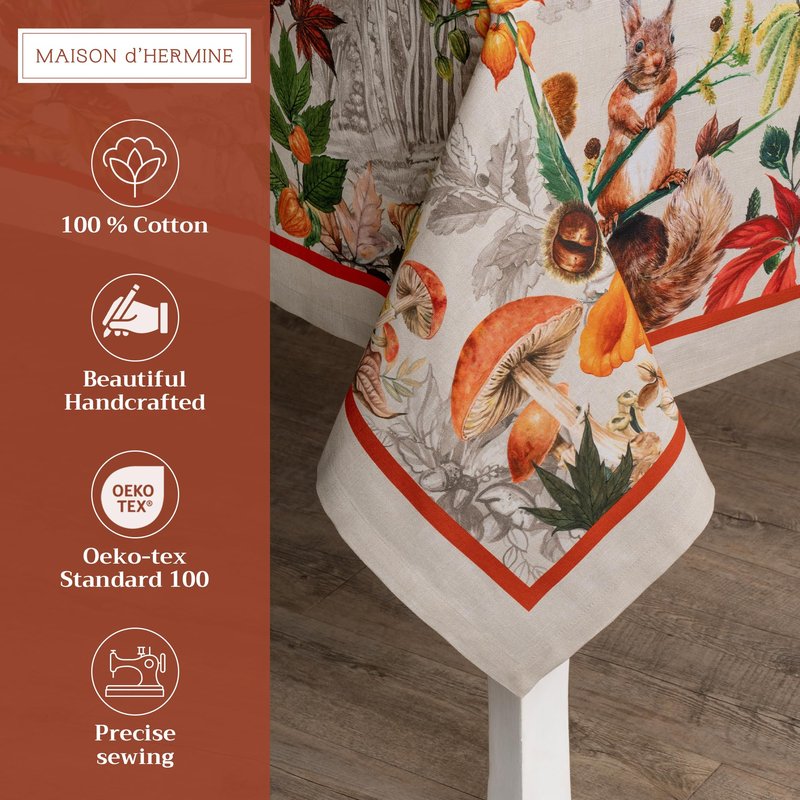 Maison d' Hermine Table Cloth Square Table 100% Cotton 54 x 54 Inches Fall Tablecloth Reusable Everyday Use for Thanksgiving Christmas Decorations Dining Farmhouse Party (Recolte)
