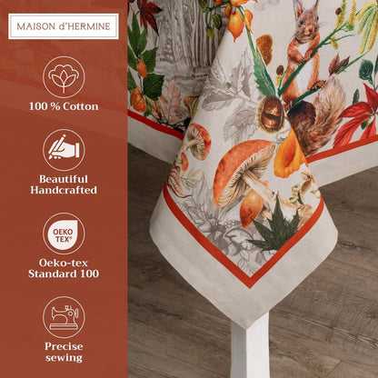 Maison d' Hermine Table Cloth Square Table 100% Cotton 54 x 54 Inches Fall Tablecloth Reusable Everyday Use for Thanksgiving Christmas Decorations Dining Farmhouse Party (Recolte)