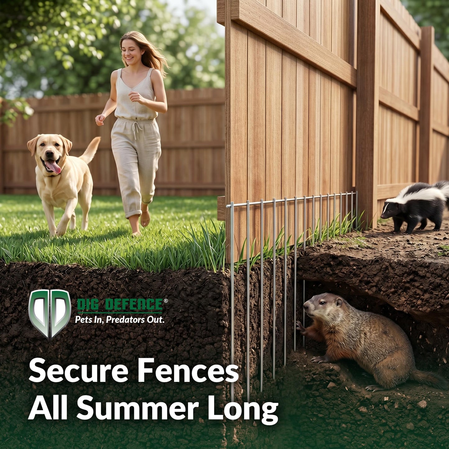 Dig Defence Original Animal Barrier Fence - X-Large Decorative Garden Fence, Outdoor No Dig Fence for Dogs and Rabbits, Yard and Patio - 24”(L) x 15”(H), 10 Pack