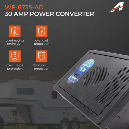 A-Outsanding WF-8735-AD RV Converter Charger 30 Amp Power Center Support Auto Detect,35 Amp DC Output Compatible with RV Camper Caravans Travel Trailer Replace# WF-8735-P