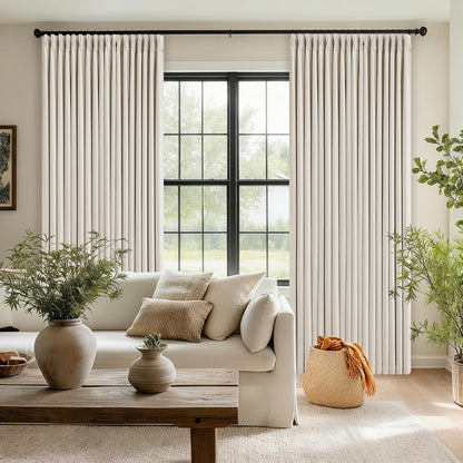 Skiennix 100% Blackout Linen Curtains - 96 Inch Length | Light Blocking Dual Layer Drapes in Cream Ivory