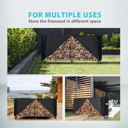 VIVOHOME 8ft Heavy Duty Indoor Outdoor Firewood Storage Log Rack with Cover Combo Set Black