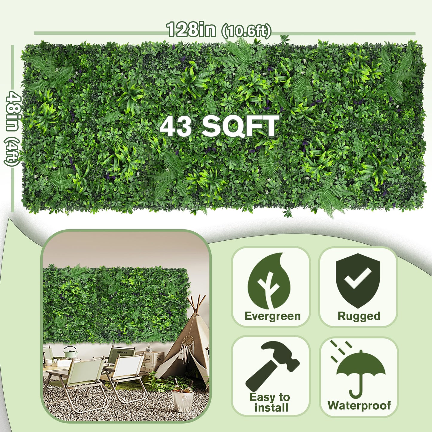 DOPGIB Artificial Green Boxwood Grass Wall Roll: 48"x128"(43 SQFT) UV Protected Ivy Privacy Hedge Fence Screen for Chain Link Fences Panel Indoor,Outdoor Patio Balcony & Garden
