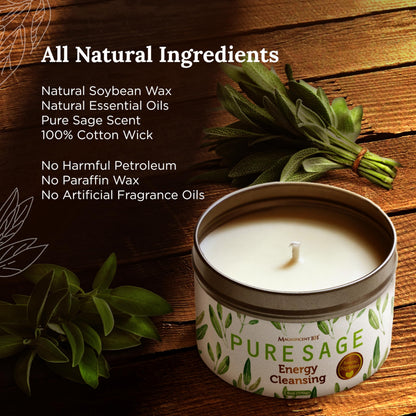 Magnificent 101 Long Lasting Pure White Sage Candle - 6 Oz - 35 Hour Burn Time - Organic, All Natural, Soy Candle to Cleanse Your Home & Calm, Soothe, Use with Sage Smudge Kit - Spiritual
