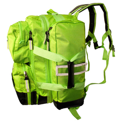 Kemp USA Ultimate EMS Backpack EMT Emergency Medical Bag Fits BLS ALS Gear and D Tank Oxygen Cylinder 1680D Nylon Multiple Grab Points Chest Waist Straps Color Coded Pouches Neon Green