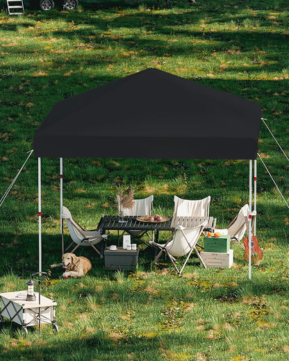 GarveeLife 10x10 Pop Up Canopy with One Button Push Setup - Heavy Duty Outdoor Canopy Tent with Portable Roller Bag - 3 Adjustable Height, 4 Weight Bags, 8 Stakes & 4 Guy Ropes Included, Black
