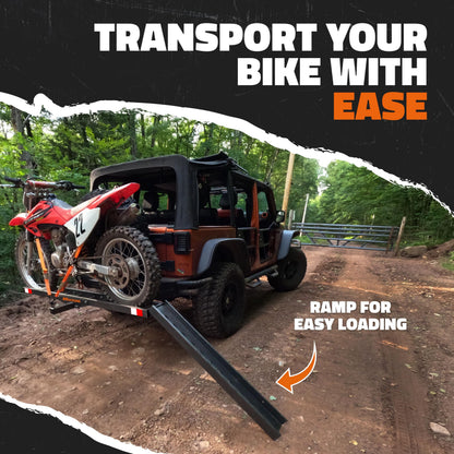 Mockins 500 lbs Capacity Anti-Tilt Motorcycle Hitch Carrier w/Loading Ramp | 73" Heavy Duty Steel Fat Tire eBike Rack & Dirt Bike Rack for Car Hitch 2" Receivers | Weatherproof Motorcycle Carrier Set