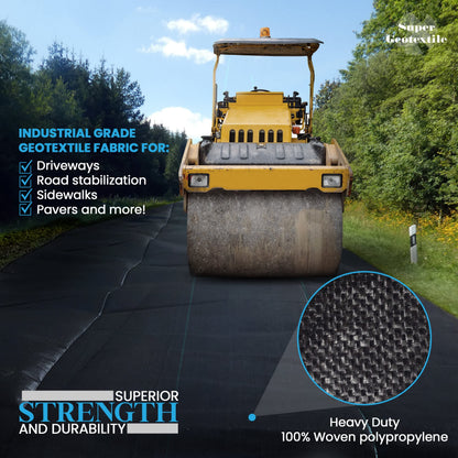 Super Geotextile Woven Geotextile Fabric for Driveway and Road Stabilization, Construction Underlayment, Erosion Control, Commercial Grade 50 Year for Gravel Roads and Pavers (12.5x100) Ships Folded