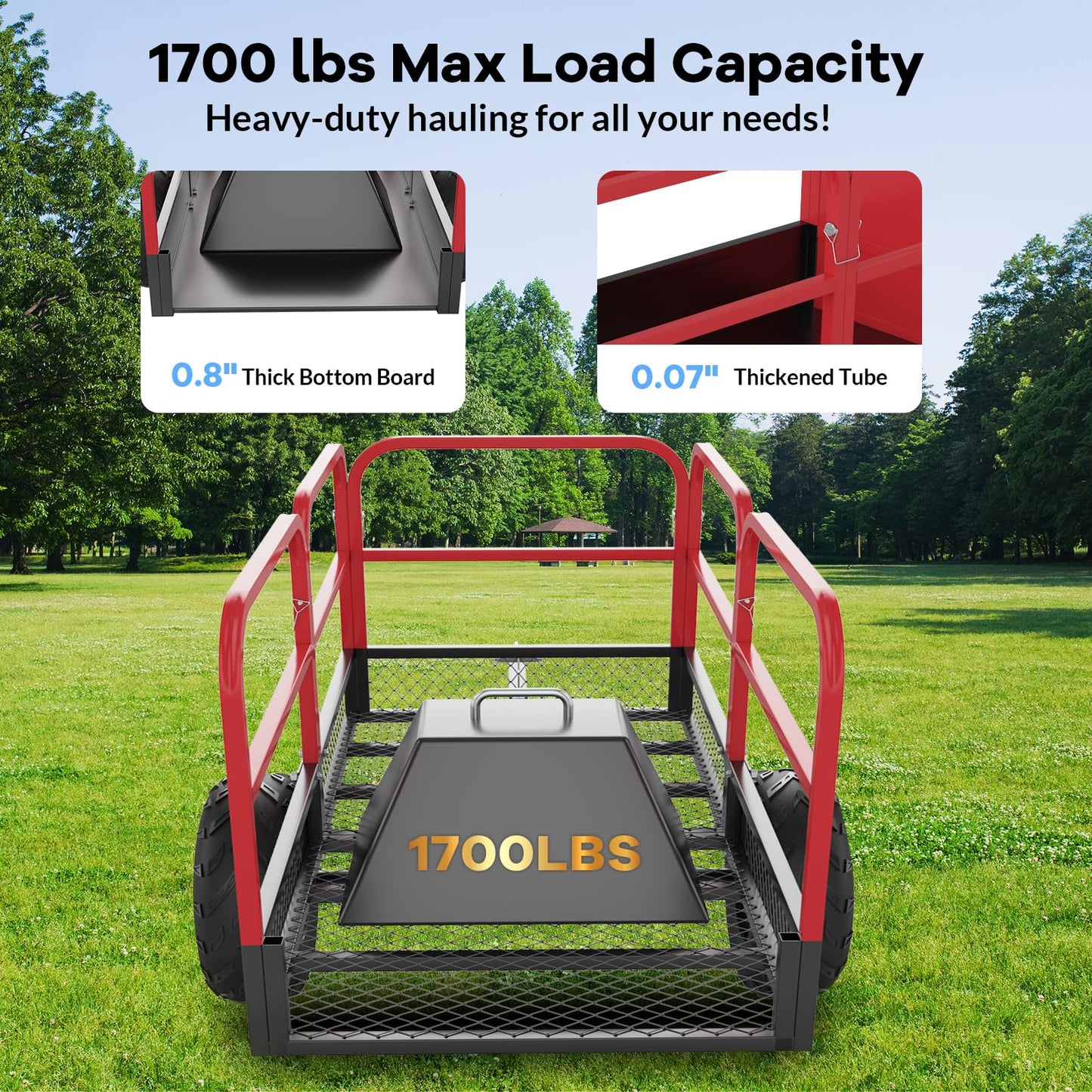 GAOMON Heavy Duty Utility Cart Cargo Trailer, 1700 Lbs 15 Cubic Feet, Yard Utility Trailer with Removable Sides and Handle, Garden Dump Cart for Hauling Behind Lawn & Garden Tractors
