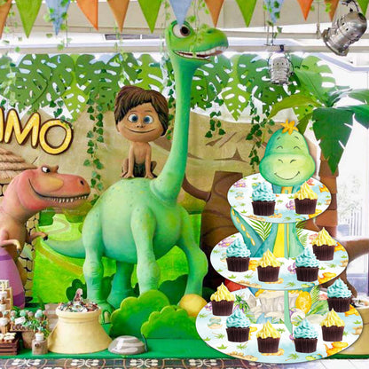 Dinosaur Cupcake Stand 3-Tier Cake Cupcake Holder Dinosaur Baby Shower Decoration for Dino Roar Theme Birthday Party Baby Shower Supplies