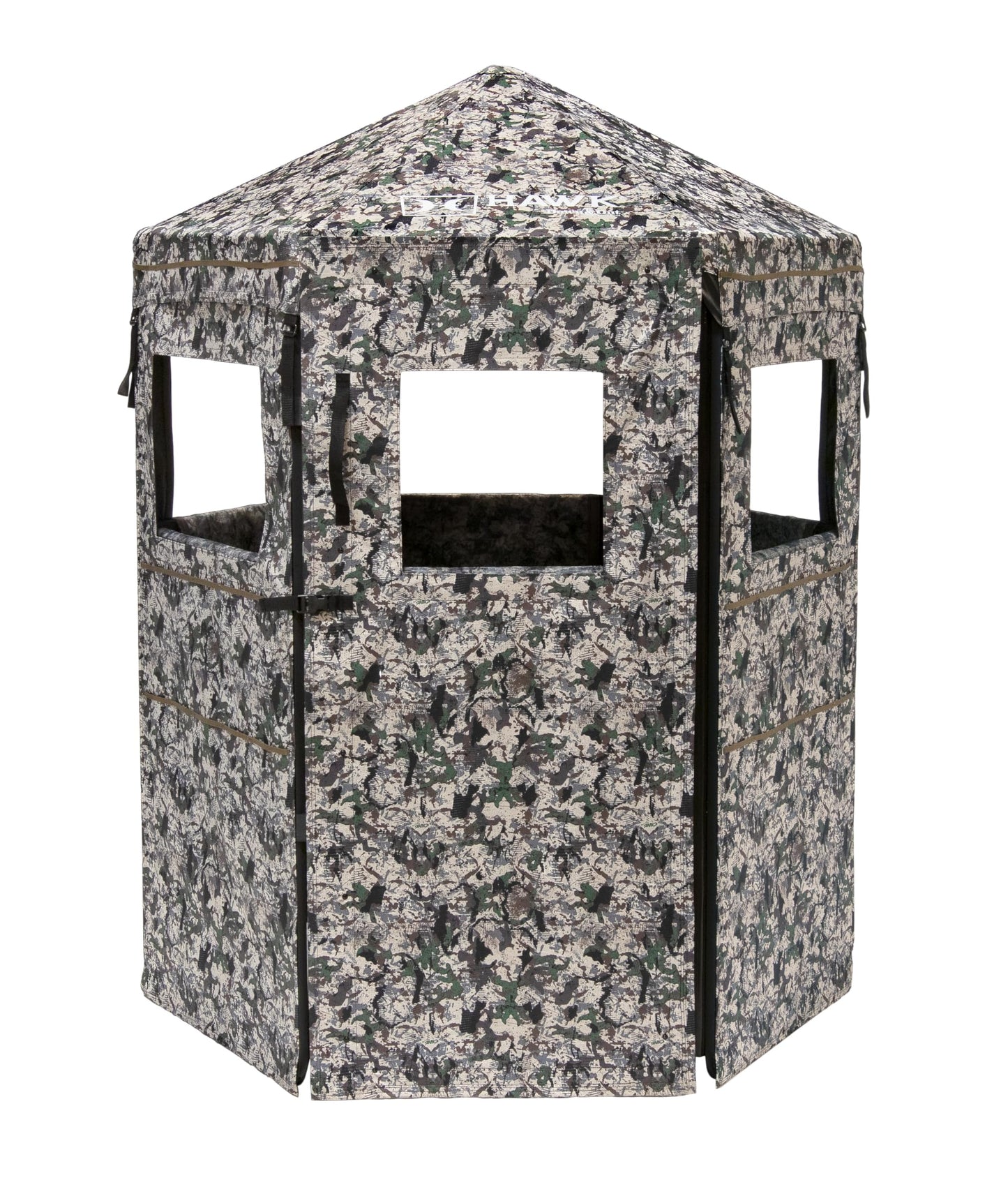 Hawk Down & Out Scout Hunting Durable 74'' Height No-Tool Assembly Camo Concealing Ground Panel Blind with Silent Magnetic Closures & Multiple Windows