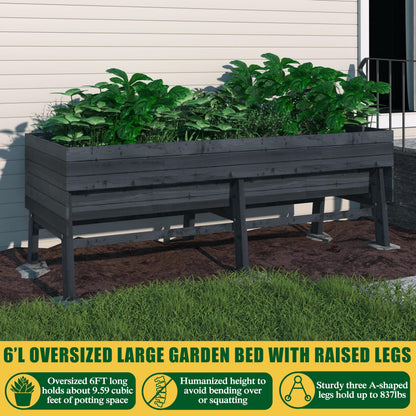 Yardenaler 6x3x2FT Raised Garden Bed with Legs, Large Outdoor Elevated Wood Planted Box with Liner for Vegetable, Flower, Backyard, Patio, Gray