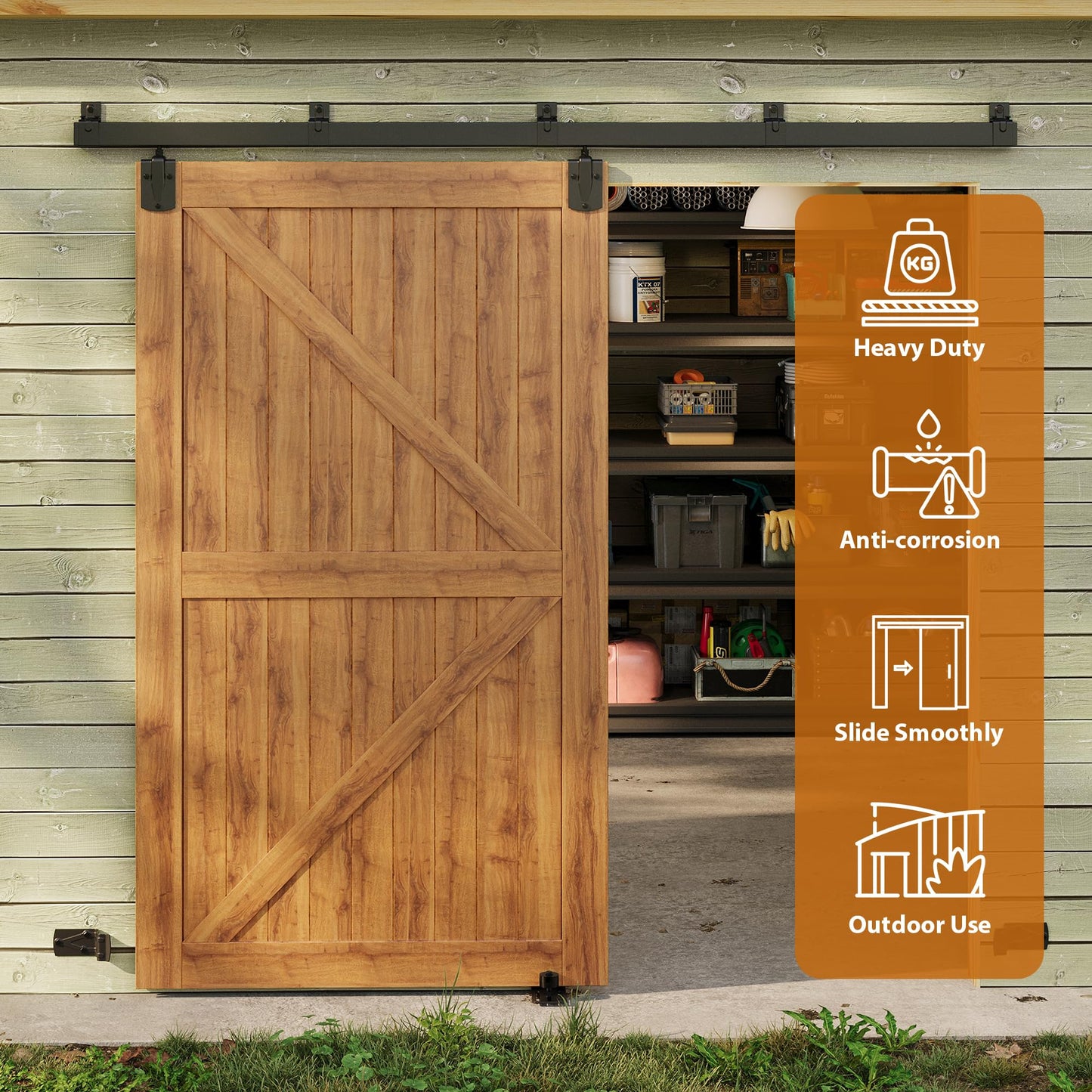 SmartStandard 10FT Exterior Sliding Barn Door Hardware Kit, Box Rail Barn Door Track Kit for Outdoor Use, 450lb Capacity Heavy Duty Wall Mount Kit, Fix Single 60" Door