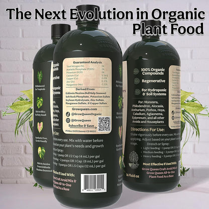 Skiennix Organic Liquid Indoor Plant Food - All-Purpose Fertilizer with Sea Kelp | 12oz Treats 75 Gallons